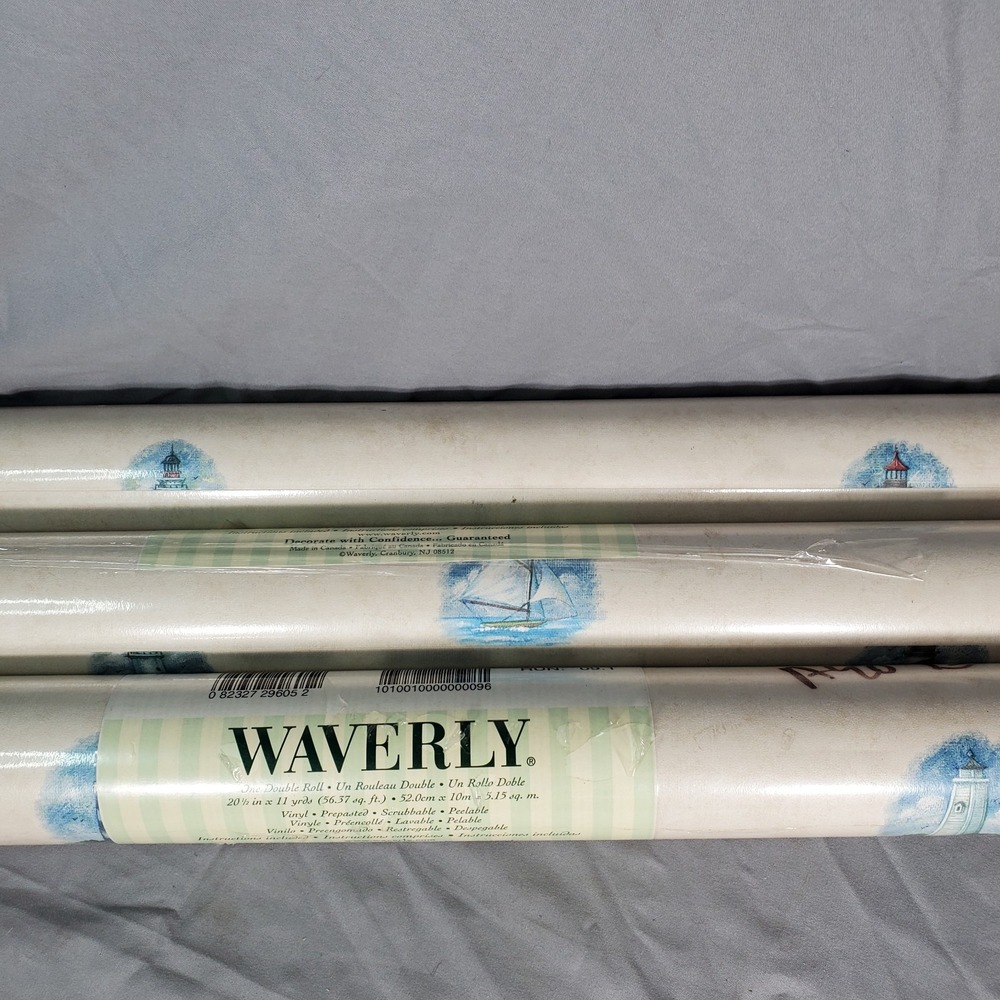 3 Waverly Double Roll Vinyl Wallpaper Nautical Ocean 577250 20.5" x 11 yds NOS